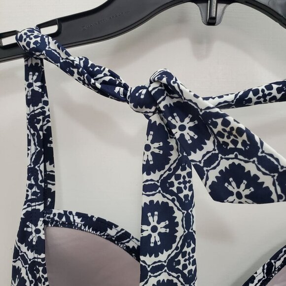 Xhilaration Women's Navy White Geometric Print Ruched Side Halter Swim Tankini S - Picture 4 of 7